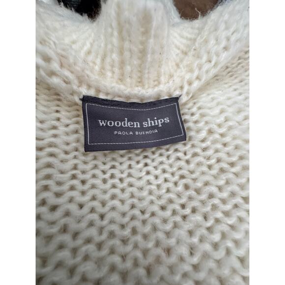 WOODEN SHIPS Open Knit White "Peace" Crew Neck Sweater in S/M - Picture 5 of 6